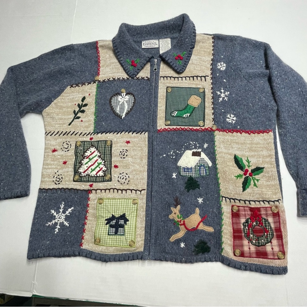 Basic Editions Vintage Patchwork Zip Up Cardigan … - image 2